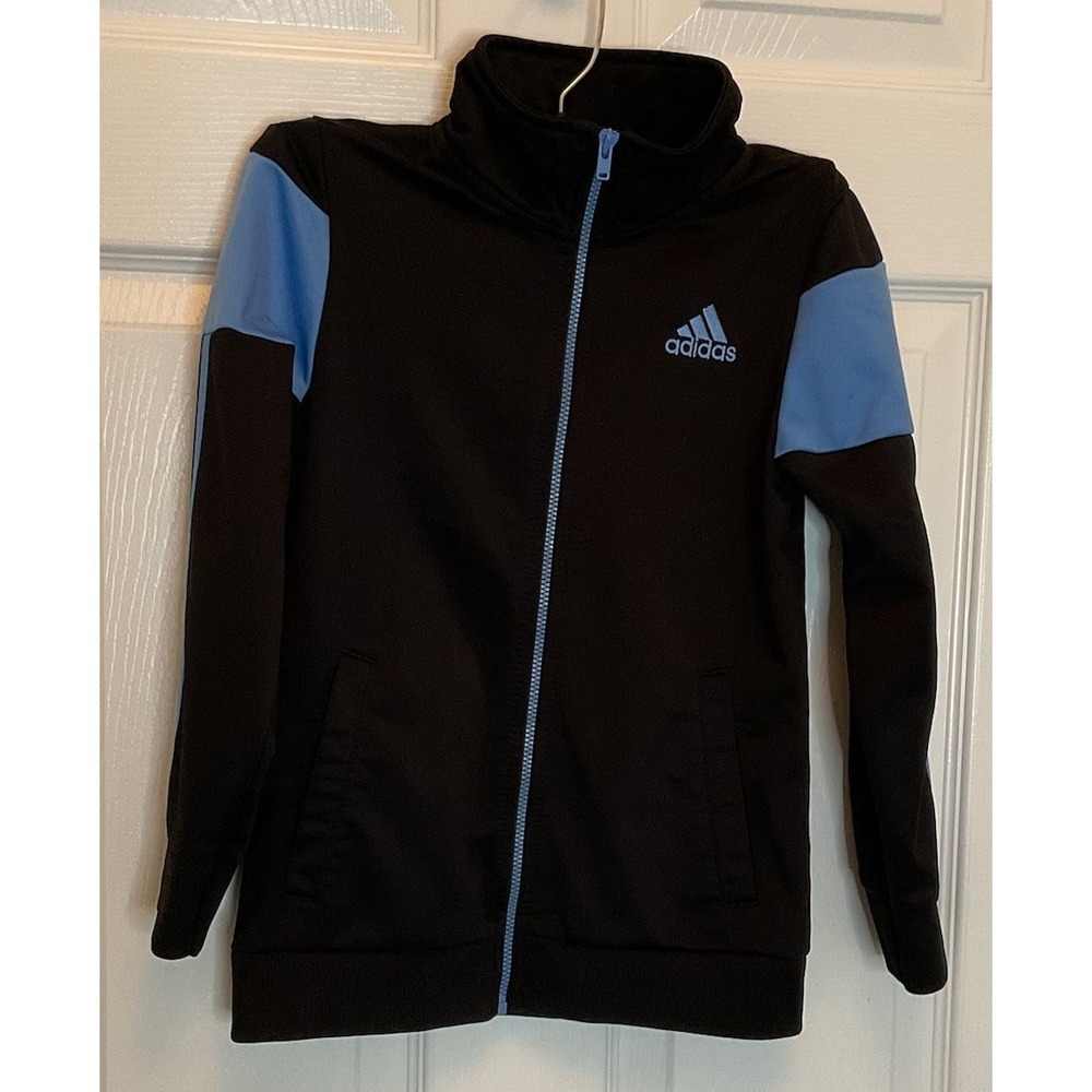 Adidas Kid's Jacket/Sweatshirt Full Zip Black And Blue Size 7